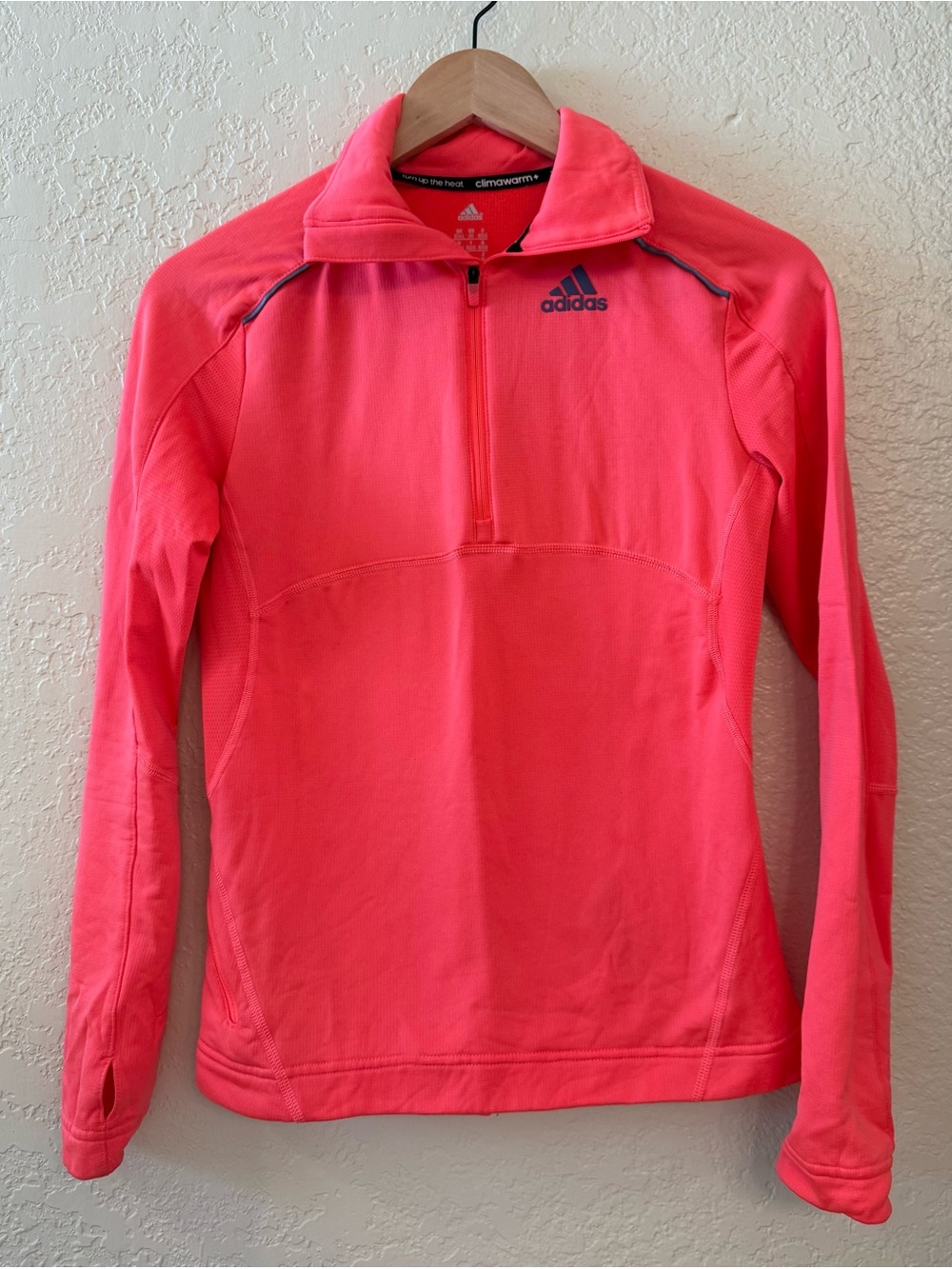 🏓Adidas🏓 Neon Pink Half-Zip Climawarm Performance Pullover. Size XS